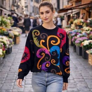 Vintage IB Diffusion Sport Abstract Lambswool Crazy 80s Design Sweater L